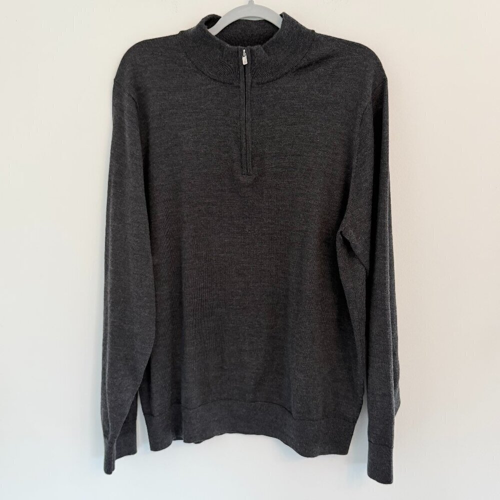 🖤 David Donahue Men’s Charcoal Gray 1/4 Zip Sweater (Size L)